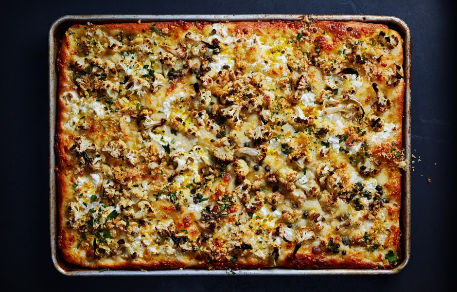 Roasted Cauliflower and Ricotta Grandma Pie