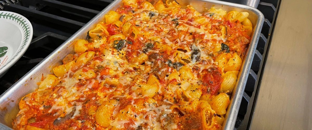 Baked Conchiglioni with Pork and Mushroom Sauce